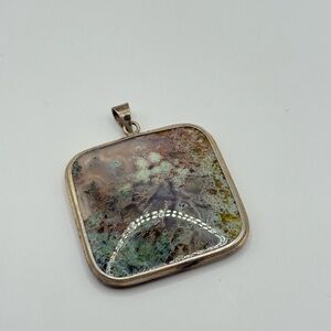 Elegant Multicolor sterling silver Pendant  Necklace large Moss agate